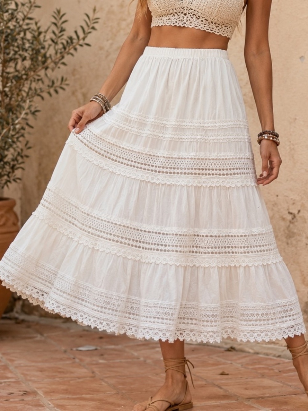 Solitaire by Ravi Khosla Skirt Womens Size Large White Cottagecore Boho Hippie